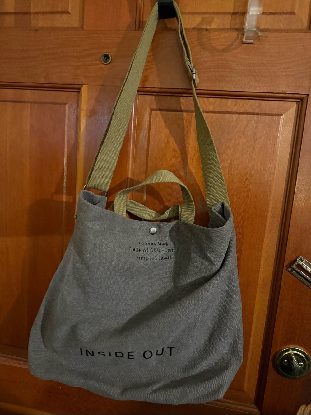 Unbranded Gray Canvas Messenger Bag with Olive Strap